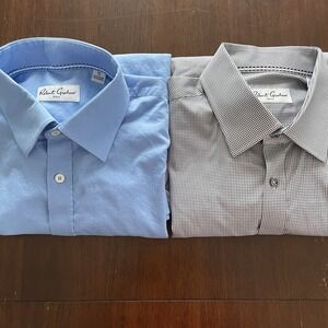 Robert Graham Shirt Mens XL Black White Plaid And Blue Button Up Long - Lot Of 2